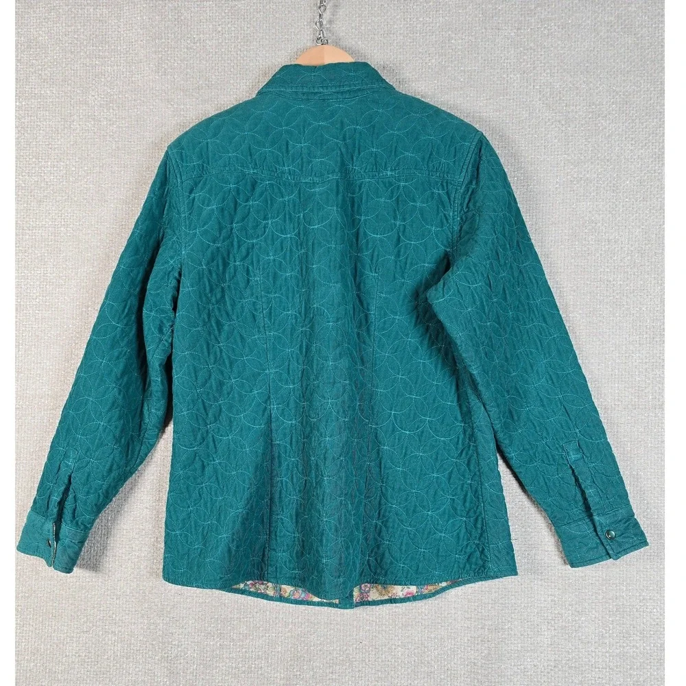 Westbound Womens M Teal Quilted Corduroy Button Front Jacket Paisley Cuff Lining